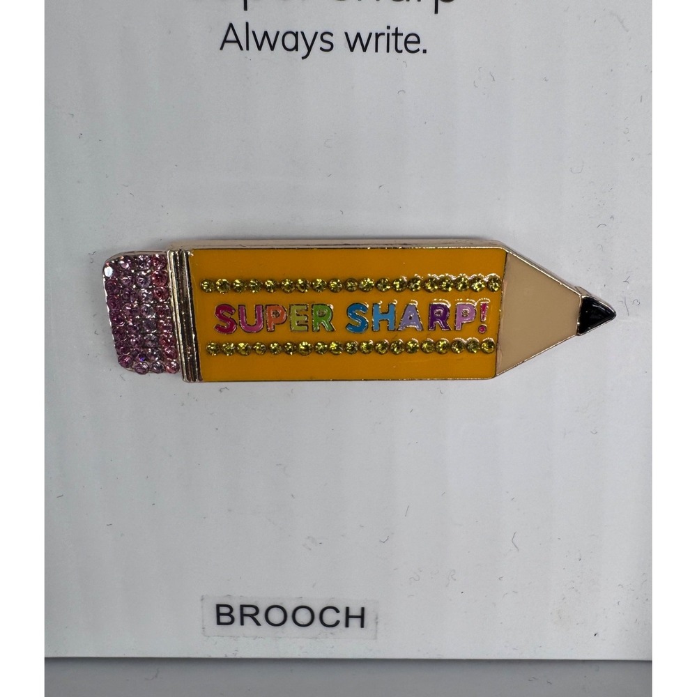 BaubleBar Teacher Pencil Brooch Pin Super Sharp Gold Pink Stone NIB Teacher Gift - Picture 5 of 9